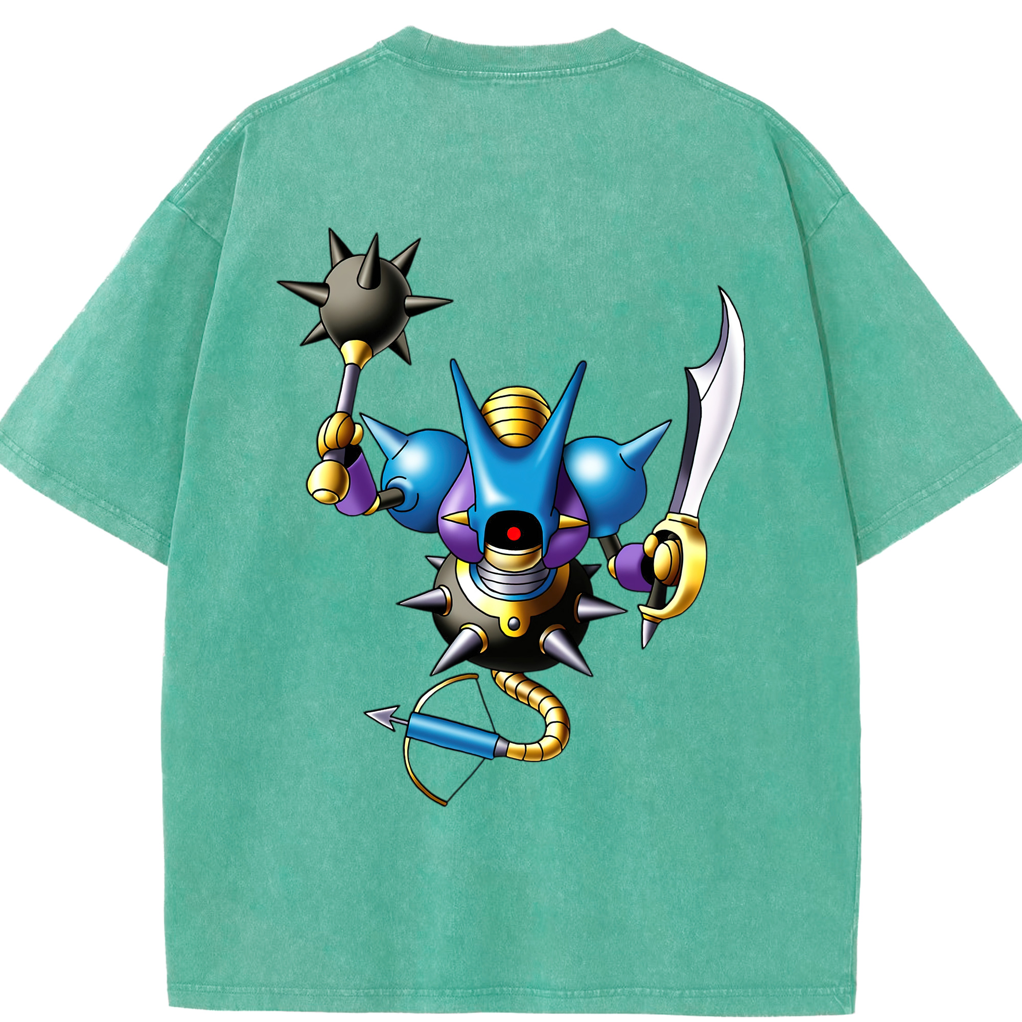 （画像用） ドラゴンクエスト Doragon Kuesuto Dragon Quest 綿100% ヴィンテージ風 半袖Tシャツ（背面プリント）